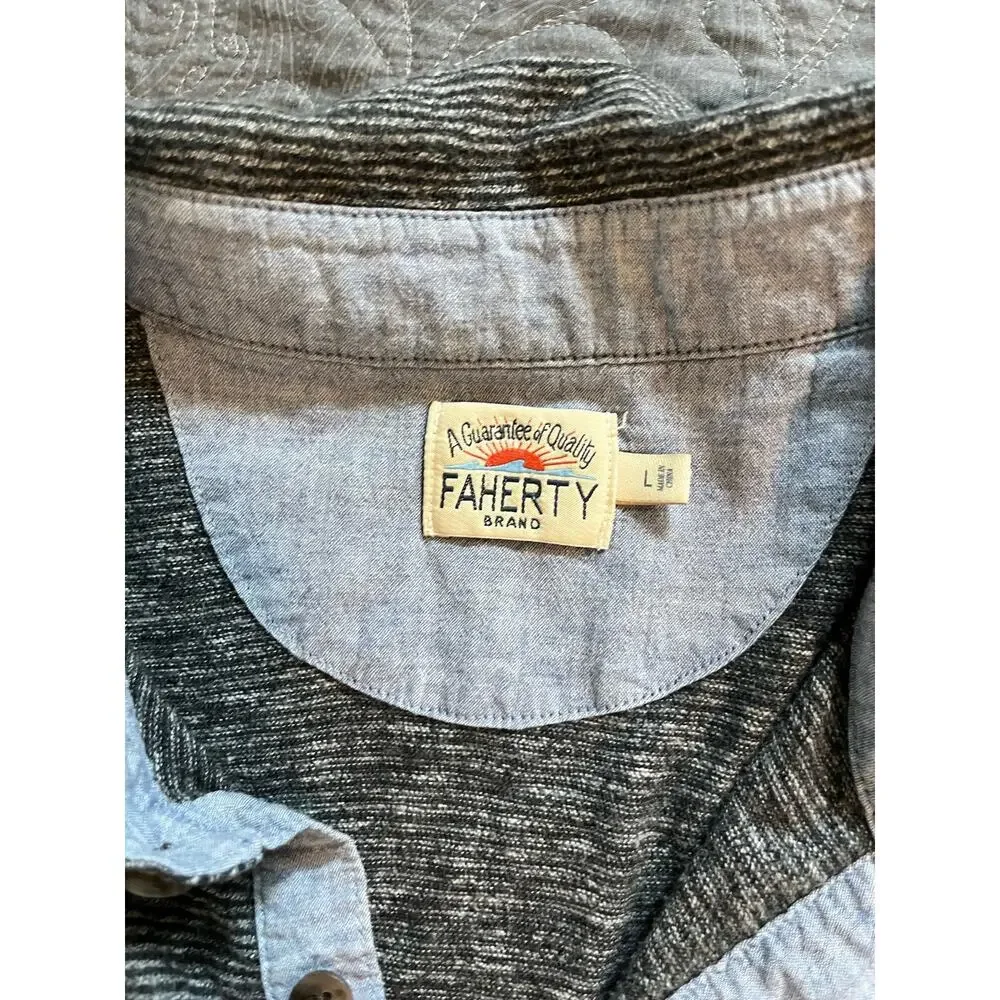 Faherty gray striped collared long sleeve polo men’s large - Picture 3 of 8